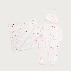 Petidoux babies' Pima cotton one-piece, matching hat and receiving blanket set