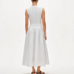 Petite button-front dress in cotton poplin
