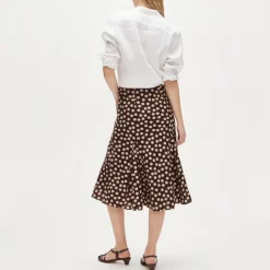 Petite Gwyneth flounce-hem slip skirt in linen dot