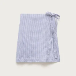 Petite knee-length wrap skirt in gingham linen blend