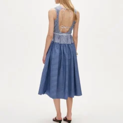 Petite open-back mixy dress in gingham cotton-blend poplin