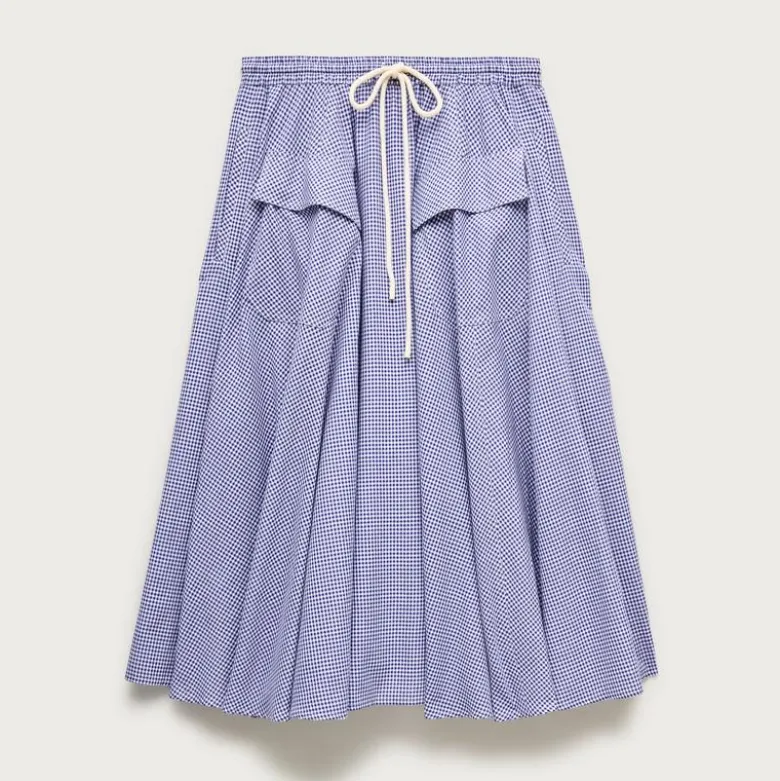 Petite patch-pocket midi skirt in gingham cotton madras