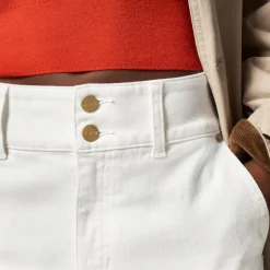 Petite slim-wide jean with stacked buttons