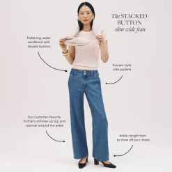 Petite slim-wide jean with stacked buttons