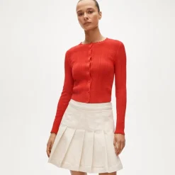 Pleated denim mini skirt in ecru