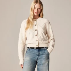 Popcorn-stitch cardigan in vintage wool