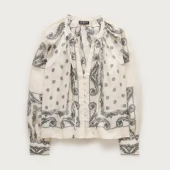 Popover top in bandana-print ramie