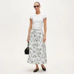Pull-on midi skirt in lotus print