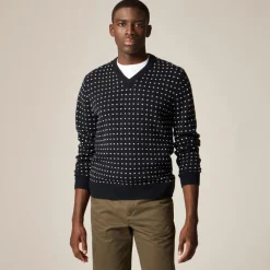 Relaxed midweight cashmere V-neck sweater in jacquard dot