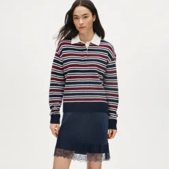 Relaxed sweater-polo in striped vintage wool