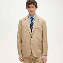 Relaxed-fit suit jacket in Italian cotton-linen twill blend