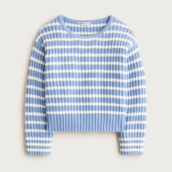 Ribbed cotton crewneck sweater in stripe