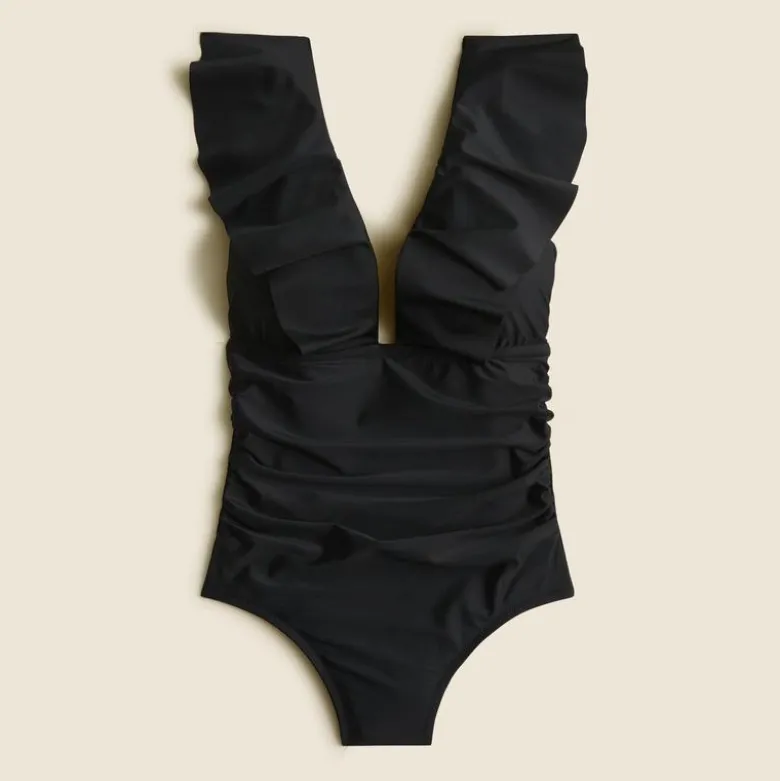 Ruched ruffle one-piece swimsuit