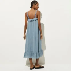 Ruffle maxi dress in cotton voile with Lurex® metallic threads