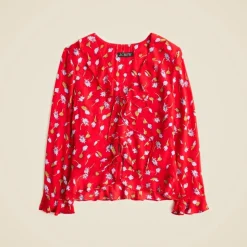 Ruffle tie-front top in chiffon