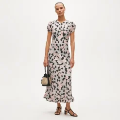Ruffle-hem midi dress in poppy print