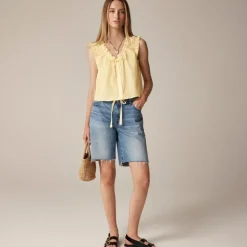 Ruffle-trim button-up top