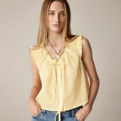 Ruffle-trim button-up top
