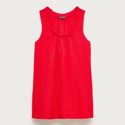 Ruffle-trim scoopneck eyelet mini dress