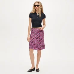Ruffle-trim slip skirt in floral crepe de chine