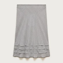 Ruffle-trim slip skirt in gingham crepe de chine