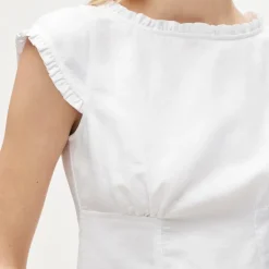 Ruffle-trim top in Gramercy linen blend