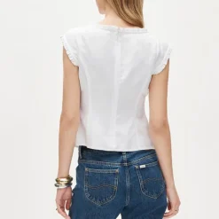 Ruffle-trim top in Gramercy linen blend