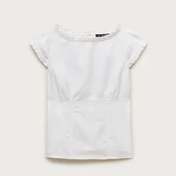 Ruffle-trim top in Gramercy linen blend