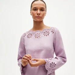 Scallop-trim eyelet popover dress