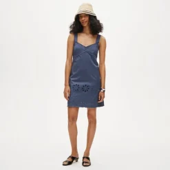 Scallop-trim mini dress in washed twill