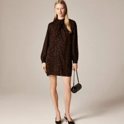 Scarf-neck shift dress in leopard print
