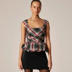 Scoopneck bubble-hem tank top in tartan