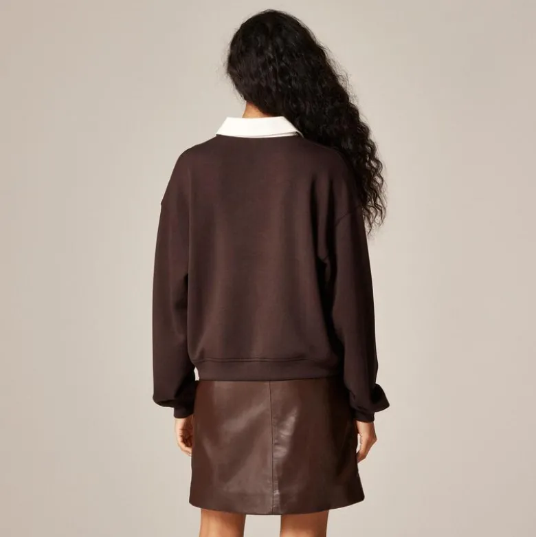 Scuba-knit rugby sweatshirt with velvet trim