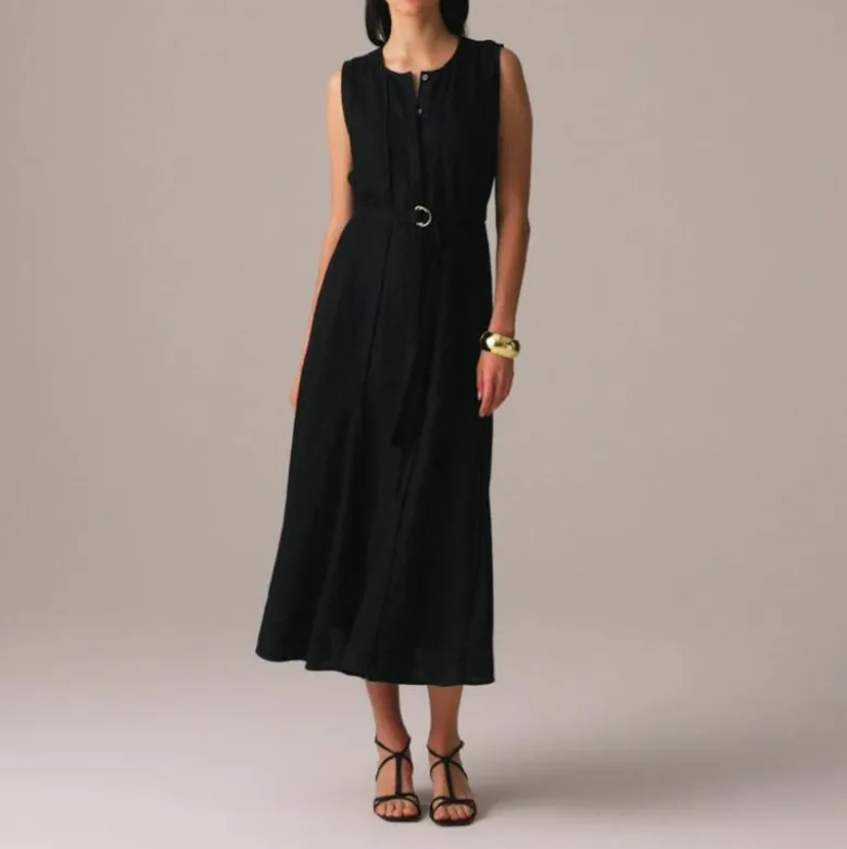 Seamed linen dress with removable belt