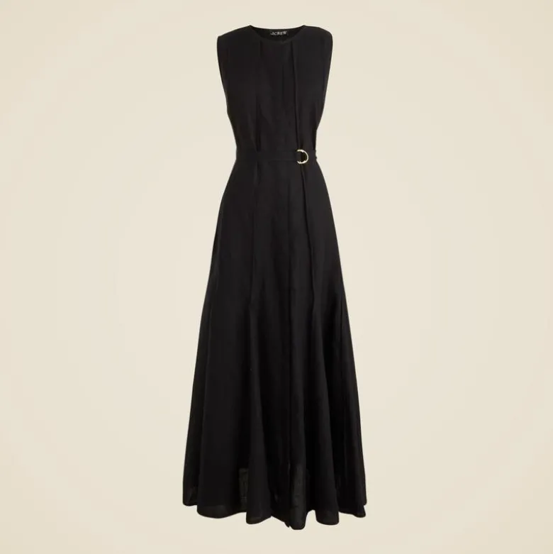 Seamed linen dress with removable belt