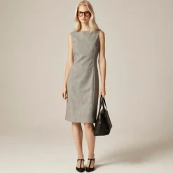 Seamed shift dress in glen plaid Italian gauzy wool blend