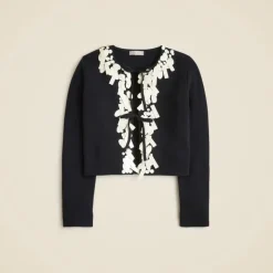 Sequin tie-front cardigan in merino wool