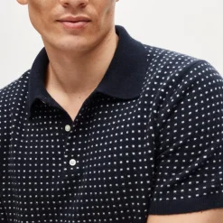 Short-sleeve cashmere sweater-polo in dot