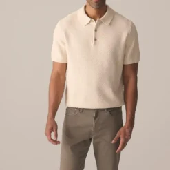Short-sleeve cotton seed-stitch sweater-polo