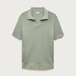 Short-sleeve cotton waffle-knit johnny-collar sweater-polo