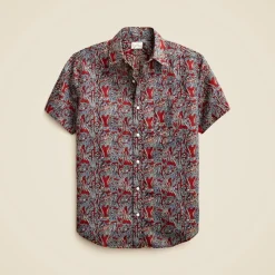 Short-sleeve cotton-linen blend shirt in print