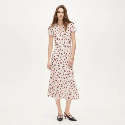 Short-sleeve slip dress in cherry print