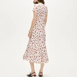 Short-sleeve slip dress in cherry print