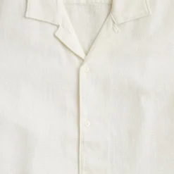 Short-sleeve textured cotton camp-collar shirt