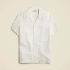 Short-sleeve textured cotton camp-collar shirt