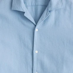 Short-sleeve textured cotton camp-collar shirt