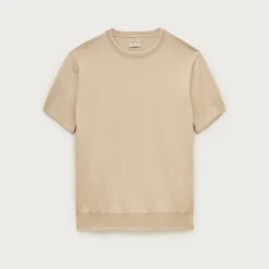 Short-sleeve tipped crewneck sweater in Pima cotton