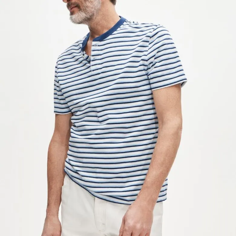 Short-sleeve vintage-wash cotton henley in stripe