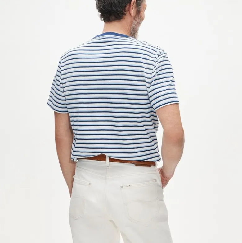 Short-sleeve vintage-wash cotton henley in stripe