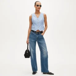 Shrunken V-neck vest top in stripe